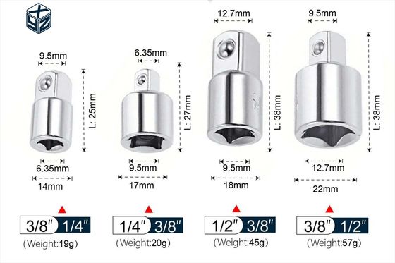 Adaptateur et réducteur de prise d'impact en argent de 1/2&quot; avec matériau naturel CRV finition
