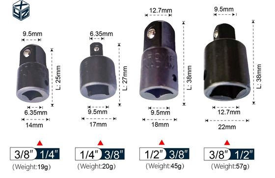Adaptateur et réducteur de prise d'impact noir durable de 1/2&quot; avec matériel CRV